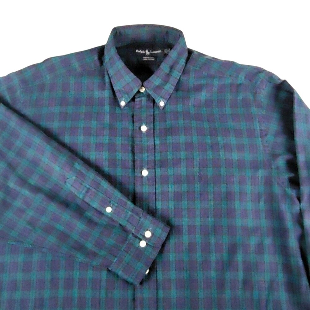 Vintage Ralph Lauren Shirt Mens XL Green Plaid Yarmouth Cotton Button Down 90s